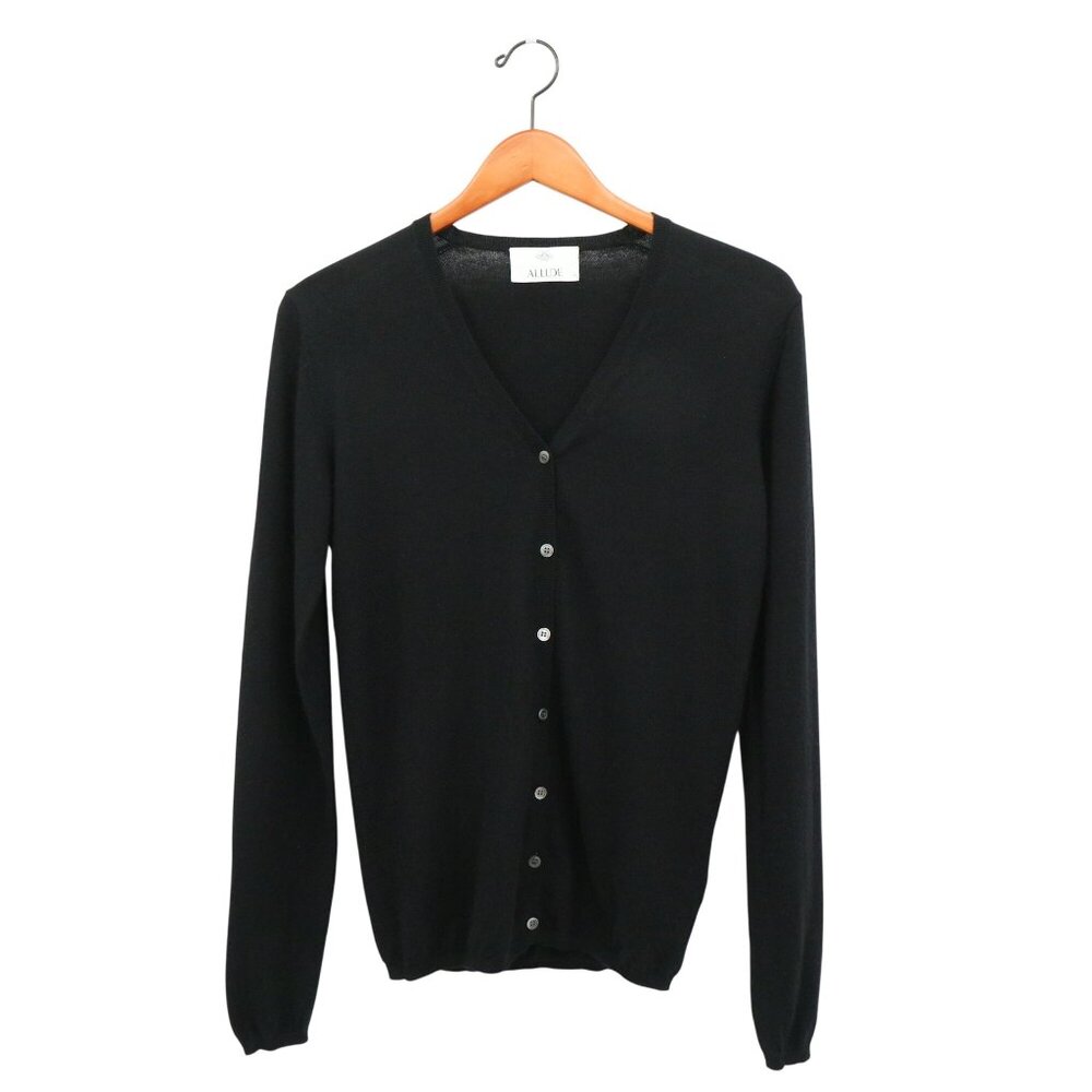 Allude 100% Pure Cashmere Button Front V-Neck Cardigan Sweater Black L